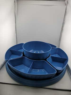 Copco Blue 7 Pc Chip Dip Divided Lazy Susan Server-image