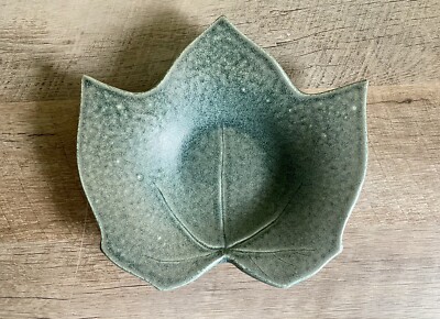 Studio Art Pottery Leaf Shaped Dish Green Matte Glaze Signed Fall Decor-image