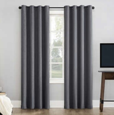 Sun Zero Pratt Grommet Blackout Curtains-Gray- 63”L x 50”W each, 2 Panels-image