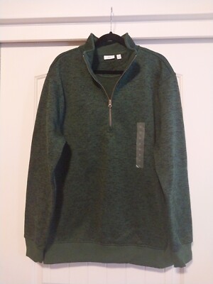 Men's Quarter-Zip XL. NEW Forest Green & Black Marled 31.5