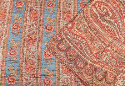 Pottery Barn Lara Paisley Floral Stripe Reversible Full Queen Quilt Coverlet-image