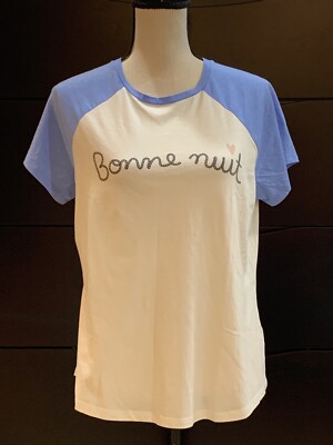 Dip Women Short Sleeve Tee Size Large White Blue Crewneck Casual Pullover-image