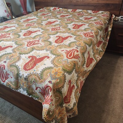Pottery Barn FULL QUEEN Duvet Cover Linden Red Paisley Multi Warm Colors Cotton-image