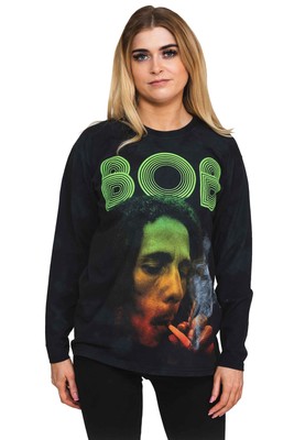 Bob Marley T Shirt Smoke Gradient logo Official Dip Dye Black Long Sleeve Unisex-image