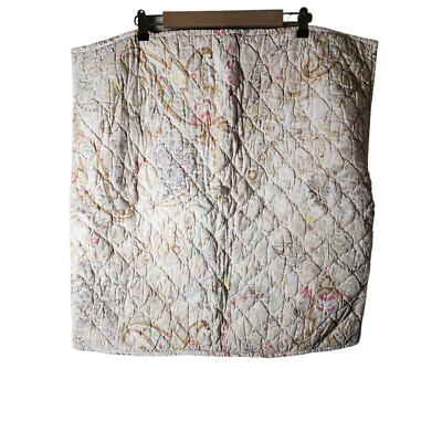 POTTERY BARN Tan Red Floral Quilted EURO (25