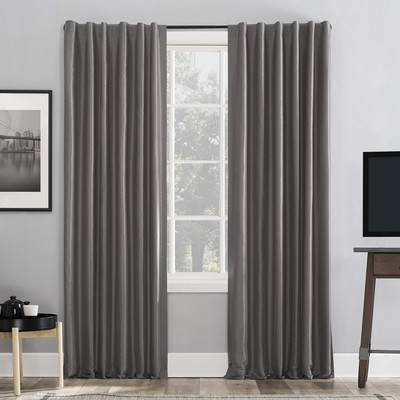 - 56252 Greyson Faux Dupioni Silk Extreme 100% Blackout Back Tab Curtain Pane...-image
