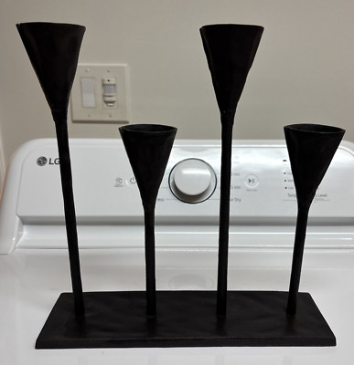 Pottery Barn Petaluma Candleholder Rustic Hammered Cast Iron 4-Candle 12”x12”-image