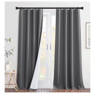 NEW- Noise Blackout Thermal Insulation Curtains 52 ” W x 95 ” L- Grey - 2 Panels-image