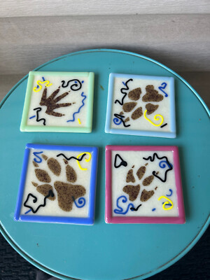 Vintage Astral Studio Wildlife Paw Print Colorful Fused Glass Coasters 3.5”-4-image