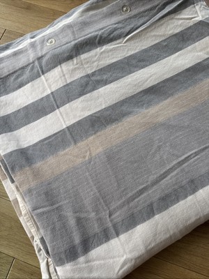 Pottery barn queen size striped duvet cover gray ivory tan 100% cotton-image