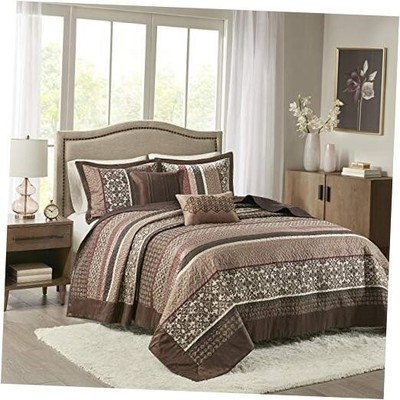  Princeton Reversible Quilted Bedspread Set, Solid Oversized King Red/Brown-image