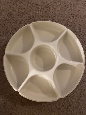 Tupperware Almond Divided Veggie Fruit Dip Party Tray With Lid Vintage-image