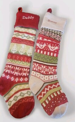 Pottery Barn Kids MOMMY & DADDY Wool Blend Fair Isle Knit Christmas Stockings LG-image