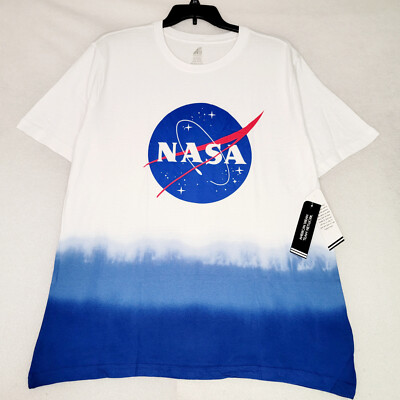 NASA LOGO Shirt Mens LARGE L WHITE BLUE DIP DYE ADTN SPACE MOON NWT-image