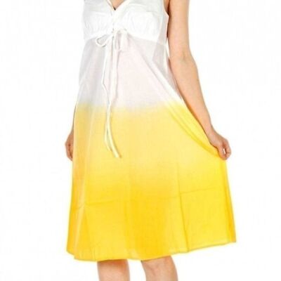 PROVOGUE Country Cotton Yellow/White Ombre' Adjust Strappy Large Pretty Sundress-image
