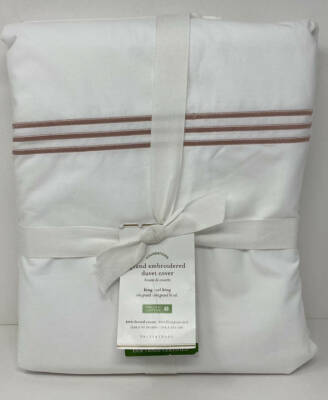 Pottery Barn Grand Embroidered Organic KING Duvet Cover ~ Soft Rose / Pink-image