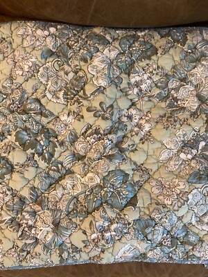 1 Pottery Barn Neena Floral Quilted Standard Pillow Sham 100% Cotton Green Blue-image