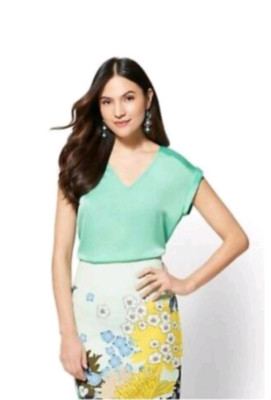 NWT $37 NY&C - 7th Ave Design Studio  - V-Neck Blouse , XL, Green Opal-image