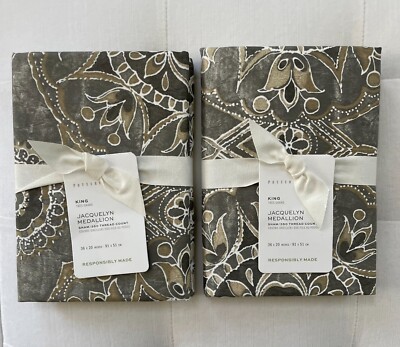 Pottery Barn JACQUELYN MEDALLION ORGANIC SATEEN King Shams Set/2 NWT-image