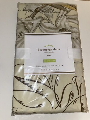 New! Pottery Barn Naturals~Decoupage Euro Sham~Amaryllis Bird Winter Cotton-image