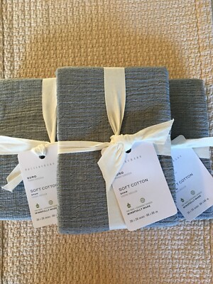 Set/3 Pottery Barn SOFT COTTON Euro Shams Gorgeous!! Blue Grafite-image