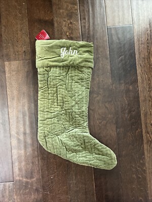 NWT Pottery Barn Channel Quilted Velvet Christmas Green Large Stocking Mono John-image