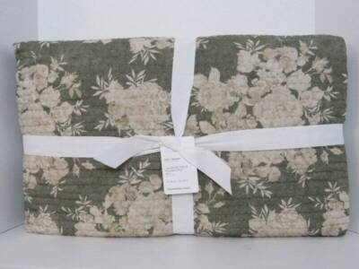 Pottery Barn Juliette Toile Handcrafted Reversible Pick-Stitch F/Q Quilt Loden N-image