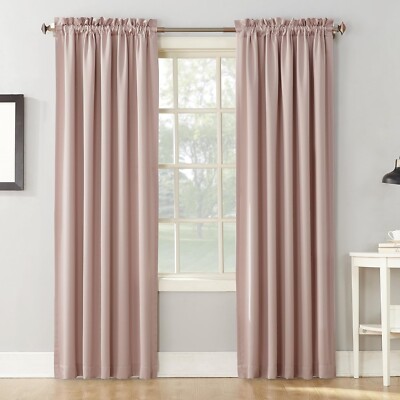 Sun Zero Room Darkening Seymour Rod Pocket Curtain Single Panel 54x84,Blush Pink-image
