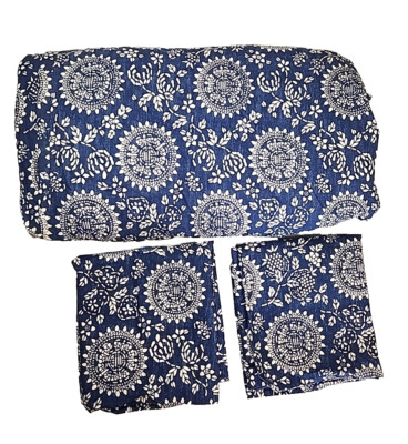 Pottery Barn Brianna Duvet Cover Indigo Blue Queen + 2 Std Shams 2012 Boho Rare-image
