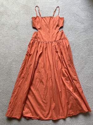Abercrombie & Fitch Dipped Drop Waist Cutout Maxi Dress Orange Sleeveless Poplin-image