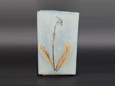 Vintage STUDIO ART POTTERY Book Shaped Vase with Incised Flower West Germany-image