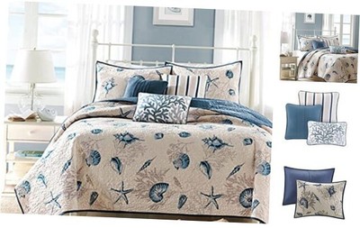  Quilt Set Cottage Coastal Design, Starfish Print - All Season, Coverlet -image