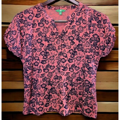 Dip Floral Top Womens Blouse Size XL V-Neck Pink with Blue Flowers Cap Sleeves-image