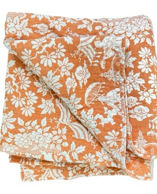 Pottery Barn TEA GARDEN TOILE Set Of 2 Shams Washed Orange & White Asian RARE-image