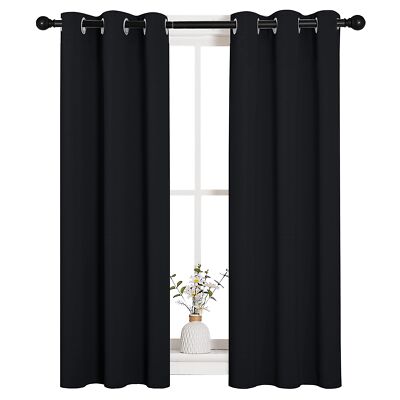 NICETOWN Halloween Living Room Blackout Curtains and Drapes Black Solid Therm...-image
