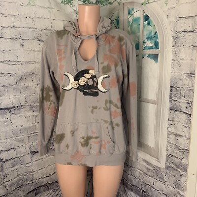 Torrid Pullover Sweatshirt Hoodie Women's SZ Large Skull Gray Multi Dip-Dye-image