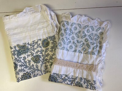 Madison Park Pillow Shams Standard Size Green/Gray/Crochet Ruffle Good Condition-image