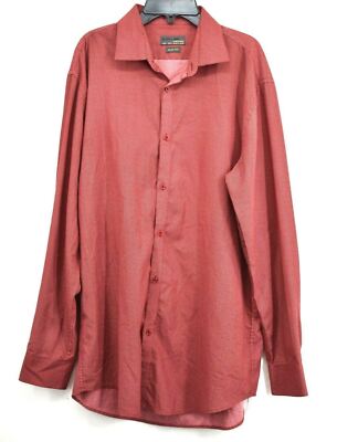 Black Label Mens Slim Fit Red Dip Button Up Shirt Curve Hem Long Sleeve Size L-image