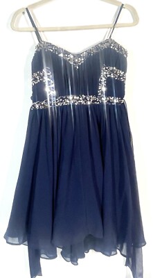 City Studio Royal Blue Sequin Strapless Sweetheart Empire Dress High Low Sz 11-image