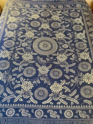 Pottery Barn Calista Duvet Cover Indigo Blue Queen 2 Std Shams Boho 3pc Rare-image