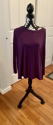 J. Jill Wearever Berry XL Long Sleeve Pullover Top Ribbed Sleeve Dipped Hemline-image