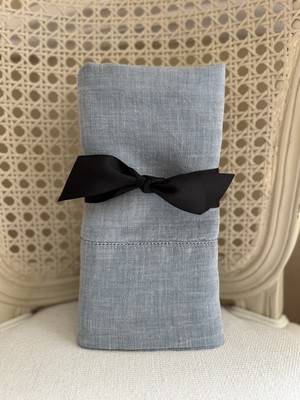 Pottery Barn Belgian Flax Linen Hemstitch KING Pillowcases (2) Chambray USED-image