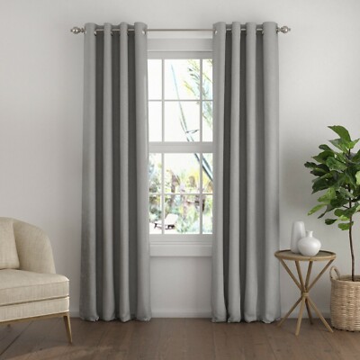 Linen Blend Blackout Grommet Curtains by Kaycie Gray Fashion (2 Panels Set)-image