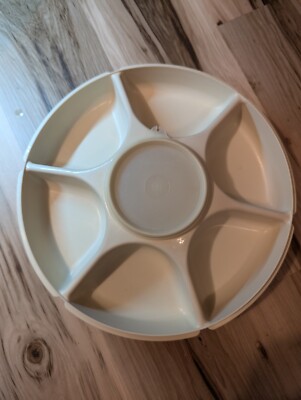 Tupperware Serving Center Divided Tray 1665 + Lid, Veggie Dip Bowl 1667 + Lid-image