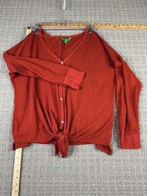 Dip Women's Orange Button up Tie Front Long Sleeve Shirt Size XL-image