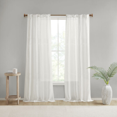 Madison Park Linen Texture Woven Yarn Dye Sheer Curtain Panel Pair-image