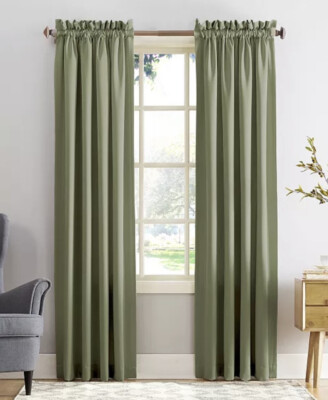 Sun Zero Grant Solid Room Darkening Pole Top Gray/Green 54 x 63