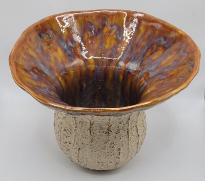 Art Pottery Textured Mushroom Shaped Vase Artisan Signed 