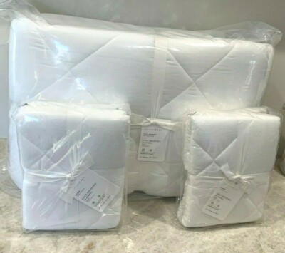 Pottery Barn Cozy brushed cotton flannel FULL QUEEN quilt 2 EURO shams WHITE-image