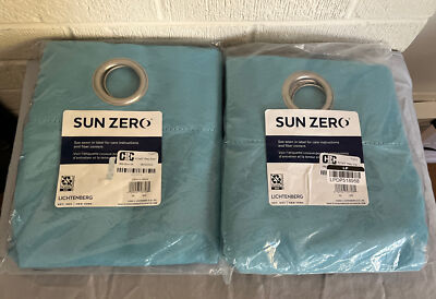 SET OF 2 Sun Zero Riley Kids Bedroom Blackout Grommet Curtains 63 X 40 Surf Blue-image